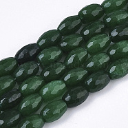 Natural White Jade Beads Strands, Dyed, Faceted, Rice, Sea Green, 10x6~7mm, Hole: 1mm, about 44pcs/strand, 16.34 inch(41.5cm)(G-N326-11B)