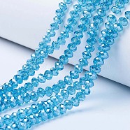 Electroplate Glass Beads Strands, Pearl Luster Plated, Faceted, Rondelle, Deep Sky Blue, 6x5mm, Hole: 1mm, about 85~88pcs/strand, 16.1~16.5 inch(41~42cm)(EGLA-A034-T6mm-A13)