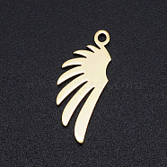 201 Stainless Steel Pendants, Feather, Golden, 20x8x1mm, Hole: 1.4mm(STAS-N090-JN830-2)