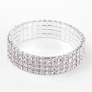 4 Row stretch Rhinestone Bracelet, Brass, Silver Color Plated,  about 15mm wide, 5cm inner diameter(B115-4)