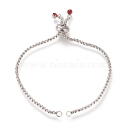 Adjustable 304 Stainless Steel Slider Bracelet/Bolo Bracelets Making, with Box Chains and Rhinestone, Light Siam, Stainless Steel Color, 9-1/8 inch(23.2cm), 2mm(STAS-I153-03P-02)