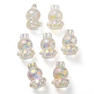 UV Plating Rainbow Iridescent Transparent Acrylic Bubble Beads, Rabbit, Clear, 18x12x10mm, Hole: 2mm(OACR-C007-02B)