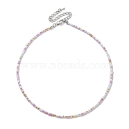 Glass Beaded Necklace, with Alloy Clasps, Plum, 16.10 inch(40.9cm)(NJEW-Z029-05A)