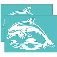 Self-Adhesive Silk Screen Printing Stencil, for Painting on Wood, DIY Decoration T-Shirt Fabric, Turquoise, Dolphin Pattern, 195x140mm(DIY-WH0337-058)