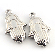 Tarnish Resistant Hamsa Hand/Hand of Fatima/Hand of Miriam 201 Stainless Steel Pendants, Stainless Steel Color, 17.5x10.5x4mm, Hole: 1.5mm(STAS-Q192-62)