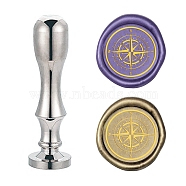 DIY Scrapbook, Brass Wax Seal Stamp Flat Round Head and Handle, Silver Color Plated, Other Pattern, 25mm(AJEW-WH0147-051)