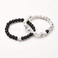 Couples Stretch Bracelets, with Black Glass Beads and Howlite Beads, Frosted, 2-1/4 inch(58mm), 2pcs/set(BJEW-G554-01)