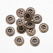Alloy Buttons, 4-Hole, Flat Round, Tibetan Style, Antique Bronze, 10x2mm, Hole: 1mm(BUTT-D054-10mm-04)