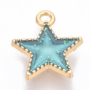 Alloy Enamel Charms, Star, Golden, Dark Turquoise, 15x13x2mm, Hole: 1mm(X-PALLOY-T046-10C)