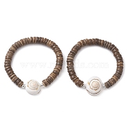 Natural Coconut Rondelle Beaded Stretch Bracelets, Shell Bracelets for Women Men, PapayaWhip, Inner Diameter: 2-1/8 inch(5.5cm), 8mm(BJEW-JB10250-02)