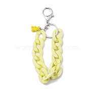 Acrylic Curb Chain Keychain, with Resin Bear Charm and Alloy Split Key Rings, Champagne Yellow, 17.7~18cm(KEYC-JKC00632-01)