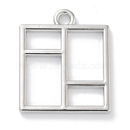 Rack Plating Alloy Pendants, Lead Free & Cadmium Free & Nickel Free, Square Charms, Platinum, 23x19x2mm, Hole: 2mm(PALLOY-F311-14P)