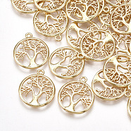 Brass Pendants, Flat Round with Tree of Life, Real 18K Gold Plated, 18x15x1.5mm, Hole: 1.2mm(KK-T035-87)