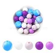 30Pcs 5 Colors Food Grade Eco-Friendly Silicone Focal Beads, Round, Lilac, 12~15mm, Hole: 2mm, 6pcs/color(SIL-YW0001-24B)