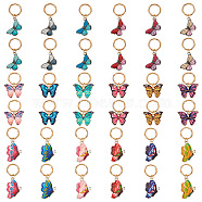 Alloy Enamel Dreadlocks Beads, Braiding Hair Pendants Decoration Clips, with Alloy Jump Rings, Butterfly, Mixed Color, 28~38mm, 3 style, 12pcs/style, 36pcs/box(PALLOY-AB00091)