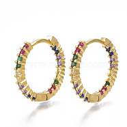 Brass Micro Pave Cubic Zirconia(Random Mixed Color) Hoop Earrings, Golden, 20.5x22x2.5mm, Pin: 1x1.2mm(EJEW-S201-59)
