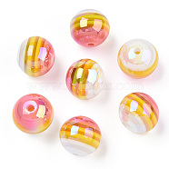 Stripe Resin Beads, AB Color, Rondelle, Pink, 15.5~16x13.5~14.5mm, Hole: 2.5~3.5mm(RESI-B014-01B-11)