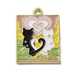 Word The Lovers Alloy Enamel Pendants, Golden, Black Cat Tarot Charm, White, 27x20x1.5mm, Hole: 2mm(X-ENAM-M062-01B-G)