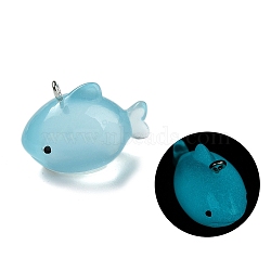 Luminous Resin Pendants, with Iron Loop, Fish, Light Blue, 27x15x21mm, Hole: 2mm(RESI-R452-01A)