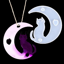 DIY Animal on the Crescent Moon Big Pendant Silicone Molds, Resin Casting Molds, for UV Resin, Epoxy Resin Jewelry Making, Cat Pattern, 121x106x3.5mm, Hole: 9.5x12mm(DIY-F125-03)