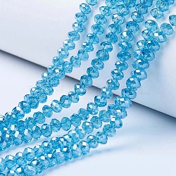 Electroplate Glass Beads Strands, Pearl Luster Plated, Faceted, Rondelle, Deep Sky Blue, 6x5mm, Hole: 1mm, about 85~88pcs/strand, 16.1~16.5 inch(41~42cm)(EGLA-A034-T6mm-A13)