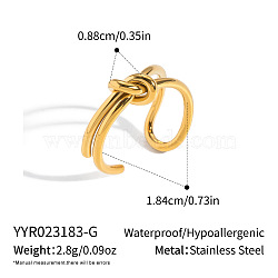 304 Stainless Steel Knot Cuff Open Rings for Women, Real 18K Gold Plated, 8.8mm, Inner Diameter: 18.4mm(ZD8514-1)