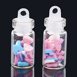 Handmade Polymer Clay Nail Art Decoration Accessories, with Glass Wishing Bottle and CCB Plastic Bottle Stopper, Heart, Colorful, 4~5x4~5x0.5~1mm, bottle: 27.5x11mm, hole: 3mm.(X-MRMJ-N032-63)