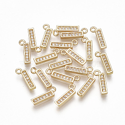 Brass Cubic Zirconia Charms, Letter, Clear, Real 18K Gold Plated, Letter.I, 10x4x1.5mm, Hole: 1mm(KK-S348-330I)