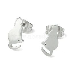 Non-Tarnish Cute Little Animal Theme 304 Stainless Steel Stud Earrings, Cat Shape, 11.5x5.5mm(EJEW-B041-02C-P)