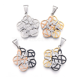 304 Stainless Steel Pendants, Flower with Arrow, Mixed Color, 30x27x4.5mm, Hole: 7.5x4mm(STAS-L231-11M)