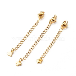 Handmade Chain Extender, with 304 Stainless Steel Lobster Claw Clasps & Jump Rings, Charms, Mixed Shape, Golden, 65~75x3mm(X-FIND-JF00092)