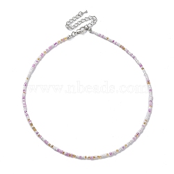 Glass Beaded Necklace, with Alloy Clasps, Plum, 16.10 inch(40.9cm)(NJEW-Z029-05A)