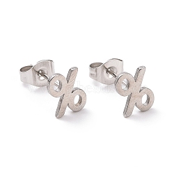 304 Stainless Steel Mathematical Percent Sign Stud Earrings for Men Women, Stainless Steel Color, 8x6mm, Pin: 0.7mm(EJEW-G318-03P)