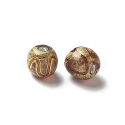 Handmade Gold Foil Glass Beads, Round, Sienna, 9~11x8~11mm, Hole: 1.6mm(LAMP-P068-13B)