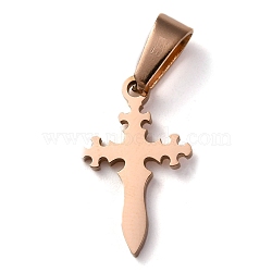 304 Stainless Steel Pendants, for Jewelry Making, Cross, Rose Gold, 19x12x1.2mm, Hole: 3.5x7mm(STAS-P253-15RG)