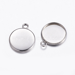 304 Stainless Steel Pendant Cabochon Settings, Plain Edge Bezel Cups, Flat Round, Stainless Steel Color, Tray: 14mm, 19.5x16x2mm, Hole: 2.2mm(X-STAS-K146-054-14mm)