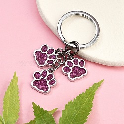 Alloy Enamel Keychain, Paw Print, Medium Violet Red, 7cm(KEYC-YW00110-05)
