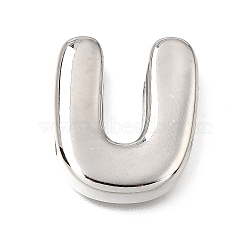 Brass Slide Charms, Letter,  Stainless Steel Color, Letter U, 25x20x5mm, Hole: 11x2mm(KK-Z163-01P-U)