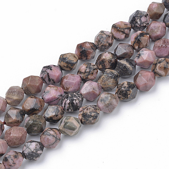 Natural Rhodonite Beads Strands, Star Cut Round Beads, Faceted, 6~6.5x6mm, Hole: 1mm, about 58pcs/strand, 15.9 inch