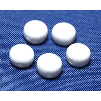 Acrylic Beads, White, Flat Round, about 7mm in diameter, 4mm thick, hole: 1mm