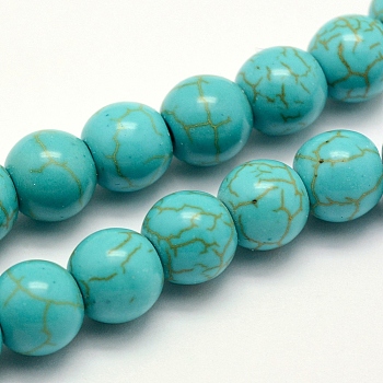 Synthetic Turquoise Beads Strands, Dyed, Round, Turquoise, 6x5~5.5mm, Hole: 1mm, about 66pcs/strand, 14.5 inch(37cm)