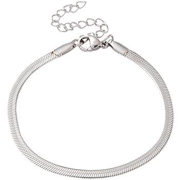 1Pc 304 Stainless Steel Herringbone Chains Bracelets for Men Women, Stainless Steel Color, Wide: 3mm, 6-1/2 inch(16.5cm)