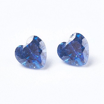 Cubic Zirconia Pointed Back Cabochons, Heart, Faceted, Medium Blue, 5x5x3mm