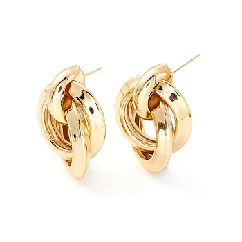 Interlocking Rings Dangle Stud Earrings for Women, Real 18K Gold Plated, 32x24mm, Pin: 1mm