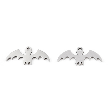 201 Stainless Steel Charms, Halloween, Bat, Stainless Steel Color, 7.9x17.8x1mm, Hole: 1mm