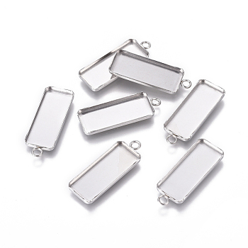 201 Stainless Steel Pendant Cabochon Settings, Plain Edge Bezel Cups, Rectangle, Stainless Steel Color, Tray: 25x10mm, 30x11x2mm, Hole: 2mm