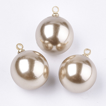 Eco-Friendly ABS Plastic Imitation Pearl Beads, with Brass Findings, Round, Golden, Dark Khaki, 11.5x8mm, Hole: 1.5mm