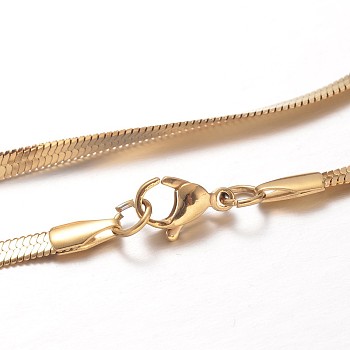 304 Stainless Steel Snake Chain Necklaces, with Lobster Claw Clasps, Golden, 17.7 inch(45cm), 3~3.3x0.7mm