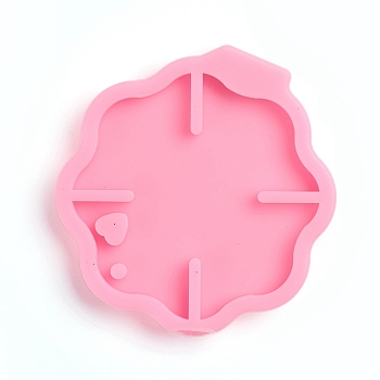 DIY Silicone Pendant Molds, Resin Casting Molds, For UV Resin, Epoxy Resin Jewelry Making, Flower, Pink, 77x74x10mm, Hole: 4mm, Inner Size: 66x63mm