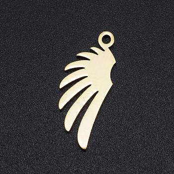 201 Stainless Steel Pendants, Feather, Golden, 20x8x1mm, Hole: 1.4mm